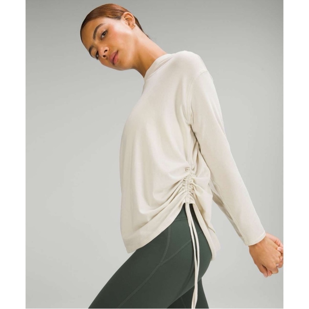 Lululemon Pima Cotton Side-Cinch Long Sleeve Shirt Natural Ivory Size 10